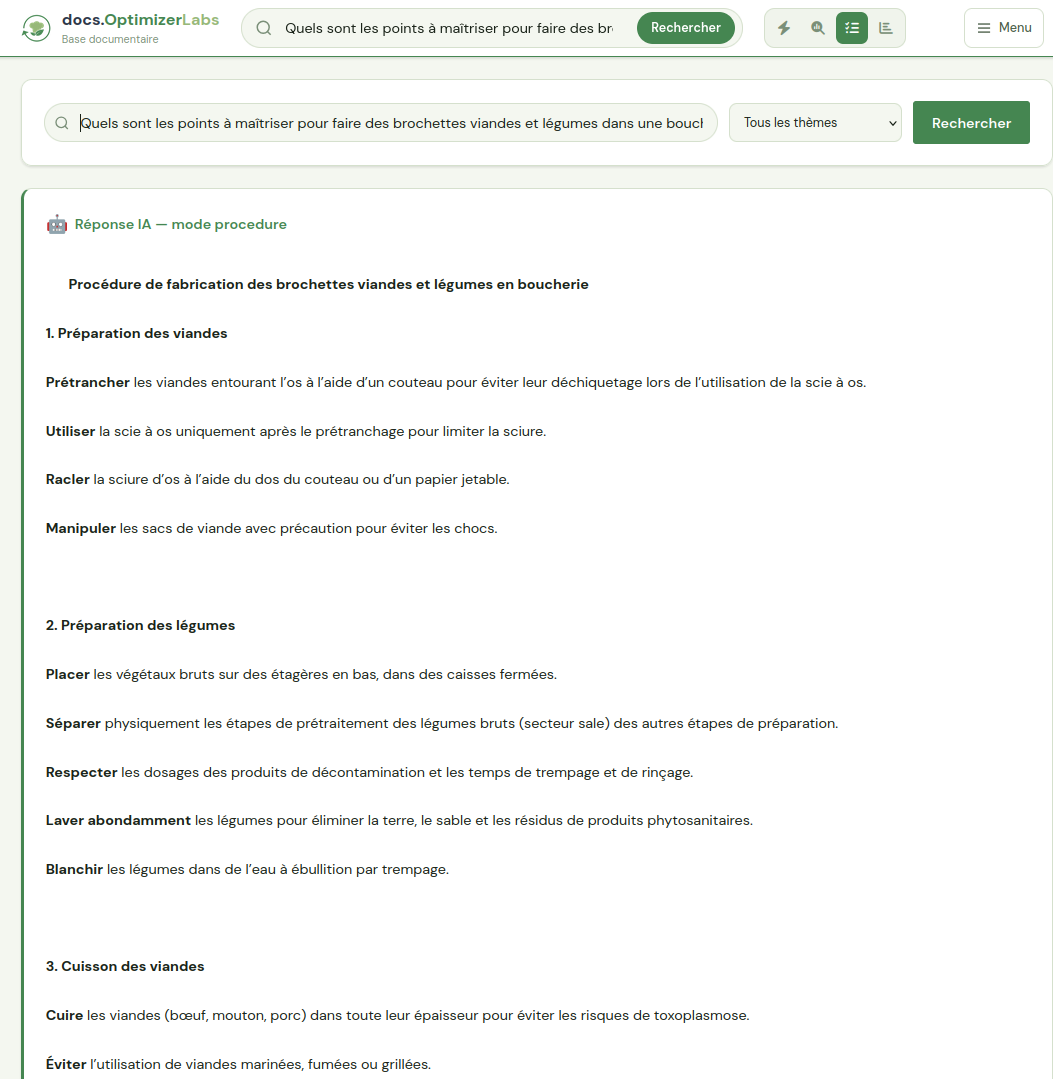 Réponse IA structurée en mode procédure